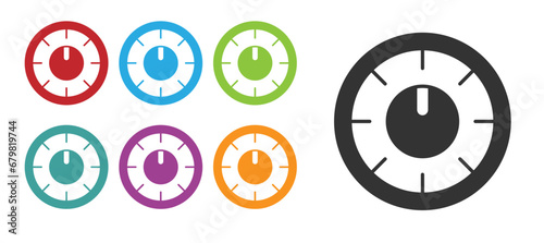 Black Sound mixer controller icon isolated on white background. Dj equipment slider buttons. Mixing console. Set icons colorful. Vector