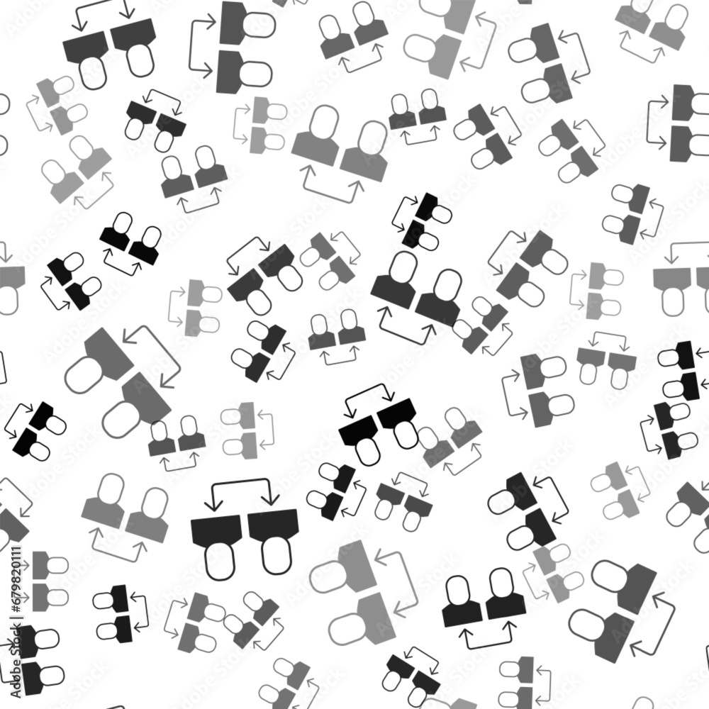 Black Exchange work icon isolated seamless pattern on white background. Information exchange between people. Employee or people Replacement or swap position concept. Vector Black Exchange work icon isolated seamless pattern on white background. Information exchange between people. Employee or people Replacement or swap position concept. Vector