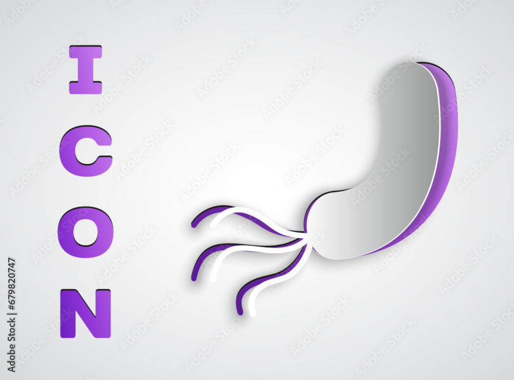 Paper cut Bacteria icon isolated on grey background. Bacteria and germs, microorganism disease causing, cell cancer, microbe, virus, fungi. Paper art style. Vector Paper cut Bacteria icon isolated on grey background. Bacteria and germs, microorganism disease causing, cell cancer, microbe, virus, fungi. Paper art style. Vector