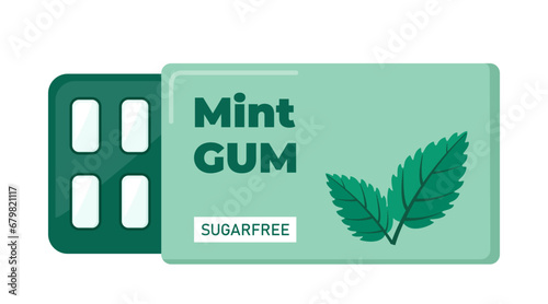 Chewing gum in a blister pack, mint flavor. bubble gum for dental hygiene. Vector illustration.