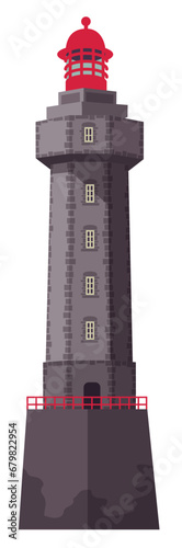 Phare de La Jument, Ouessant. Vector illustration of a lighthouse on a white background.