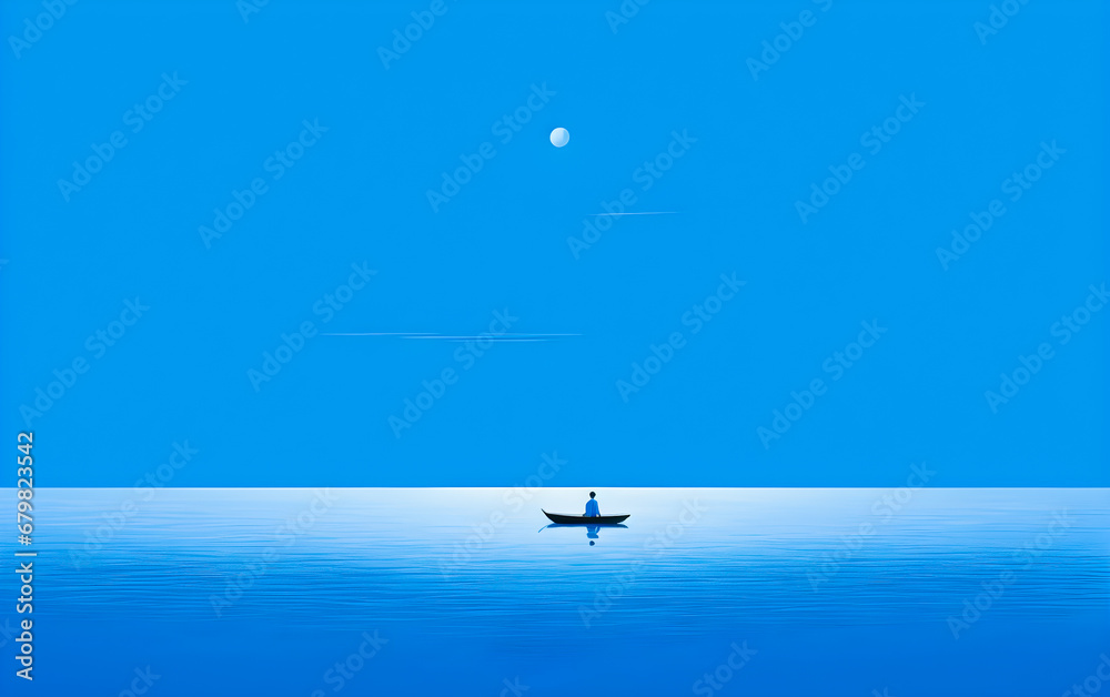 Fototapeta premium blue background with a sailboat sailing on water