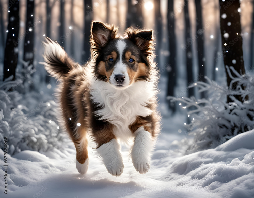 puppy forest winter