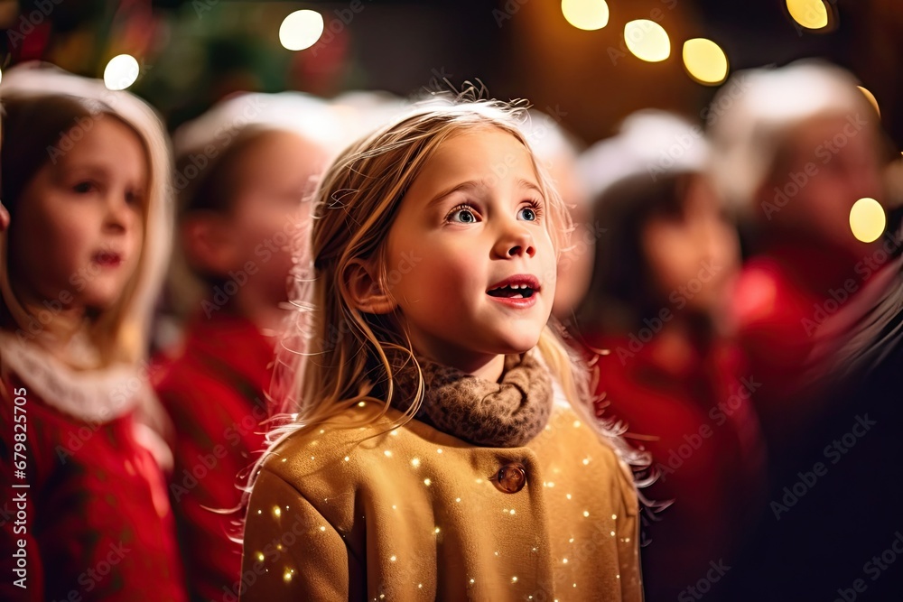 girl singing in festive church girl singing in festive church