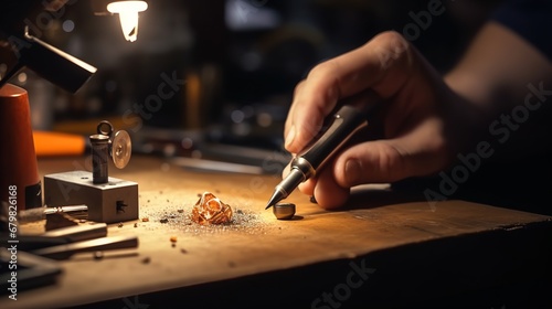Jeweler working in his workshop. Jewelry making process
