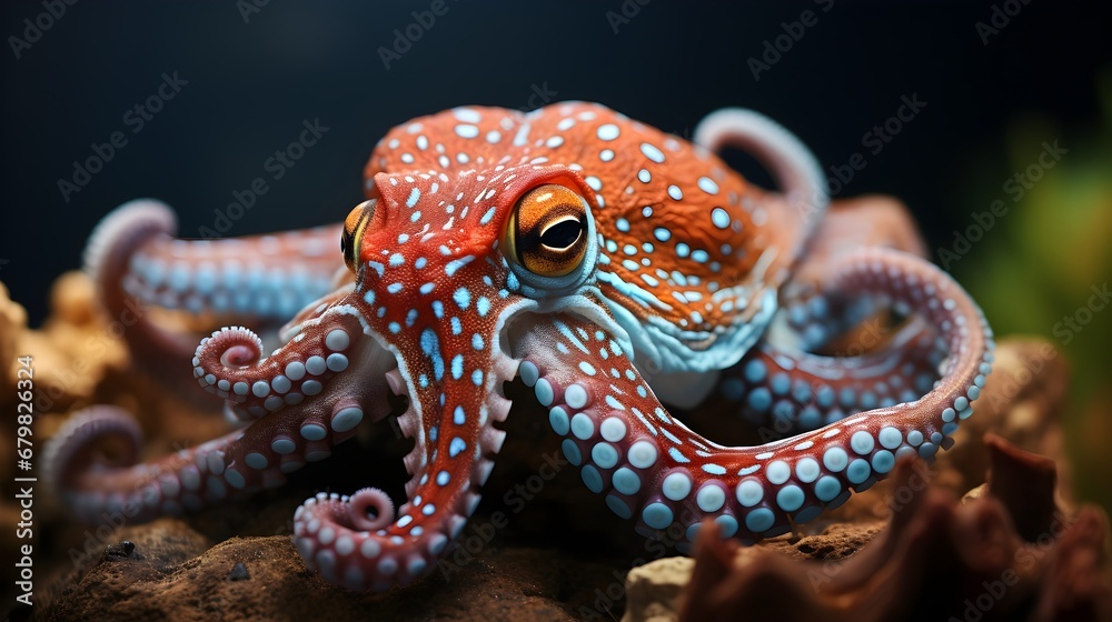 Obraz premium Vibrant Depths: A Tiny Octopus Swimming in the Sea
