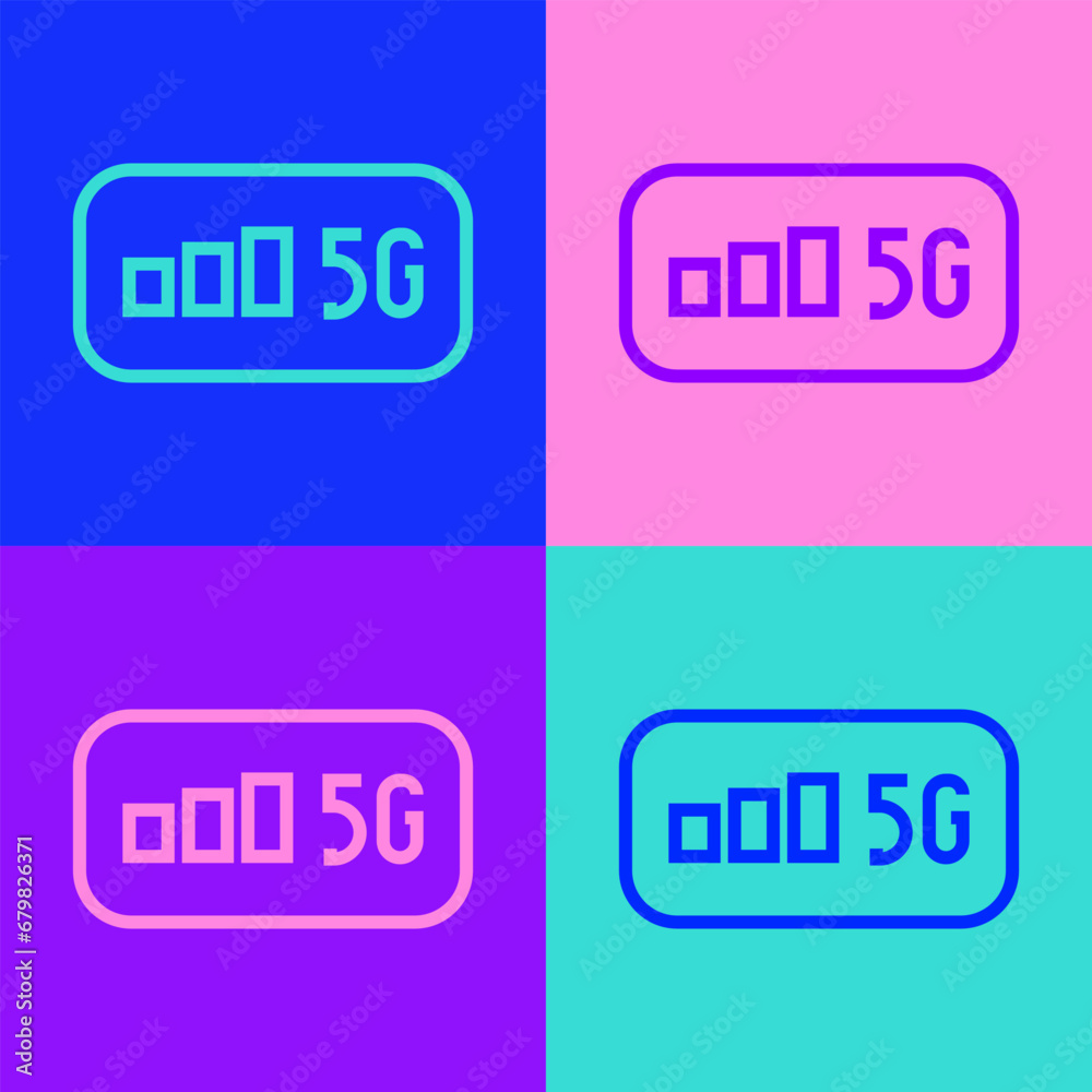 Pop art line 5G new wireless internet wifi connection icon isolated on color background. Global network high speed connection data rate technology. Vector Pop art line 5G new wireless internet wifi connection icon isolated on color background. Global network high speed connection data rate technology. Vector