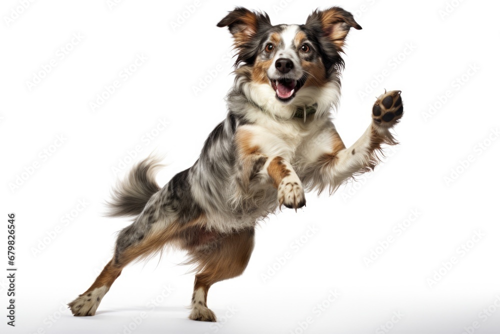Frisky Canino - Playful Crossbreed Dog on Back Against Colorful Background