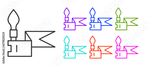 Black line Medieval spear icon isolated on white background. Medieval weapon. Set icons colorful. Vector