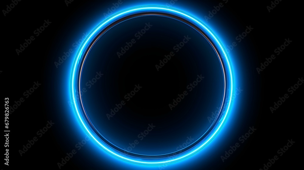 Blue Neon Light Circle on a black Background. Futuristic Template for Product Presentation Blue Neon Light Circle on a black Background. Futuristic Template for Product Presentation