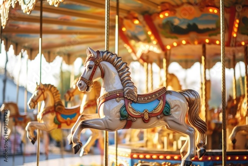 Details of Carousel in the Amusement Park. A Festive Funfair Ride for Entertainment in the Carnival or Festivals