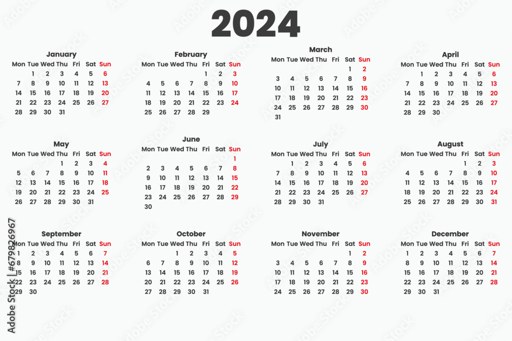 Calendar 2024, Week start Monday corporate design planner template. Calendar for 2024, New Year 2024. Calendar 2024, Week start Monday corporate design planner template. Calendar for 2024, New Year 2024.