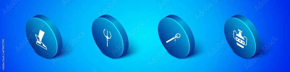 Set Isometric Hermes sandal, Medieval spear, Ancient amphorae and Neptune Trident icon. Vector Set Isometric Hermes sandal, Medieval spear, Ancient amphorae and Neptune Trident icon. Vector
