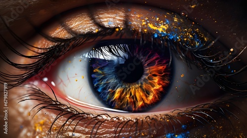 Cosmic Vision: Eyes with Glowing Galaxies Expressing Depth and Vastness of Dreams photo