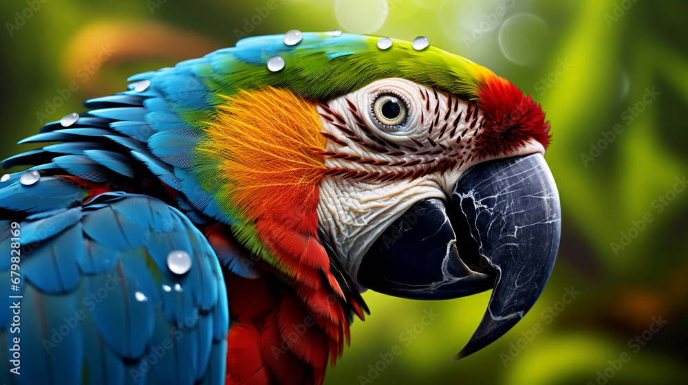 Tropical macaw perched vibrant feathers in focus, AI Generative.