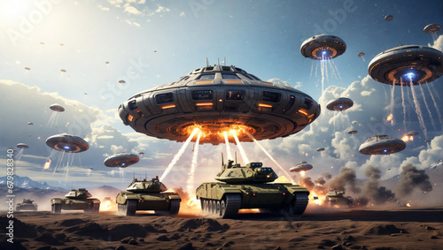 UFOs attack the armies of the earth.