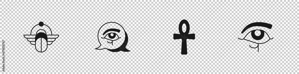 Set Egyptian Scarab, Eye of Horus, Cross ankh and icon. Vector Set Egyptian Scarab, Eye of Horus, Cross ankh and icon. Vector