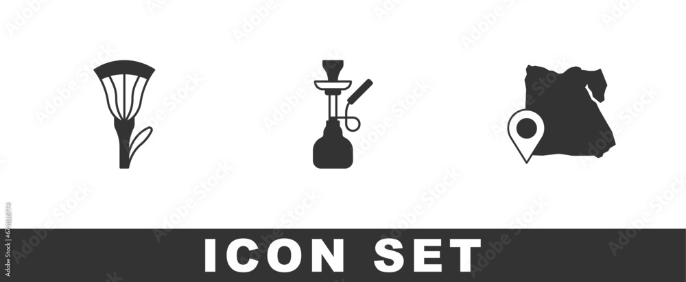 Set Egyptian lotus, Hookah and Map of icon. Vector Set Egyptian lotus, Hookah and Map of icon. Vector