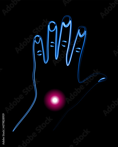 Vector isolated illustration of wrist pain. Hand with localization of pain in the wrist.