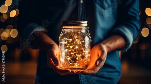 A light within the hands of a man a photo of a bump with a wreath and a bokeh from the lights