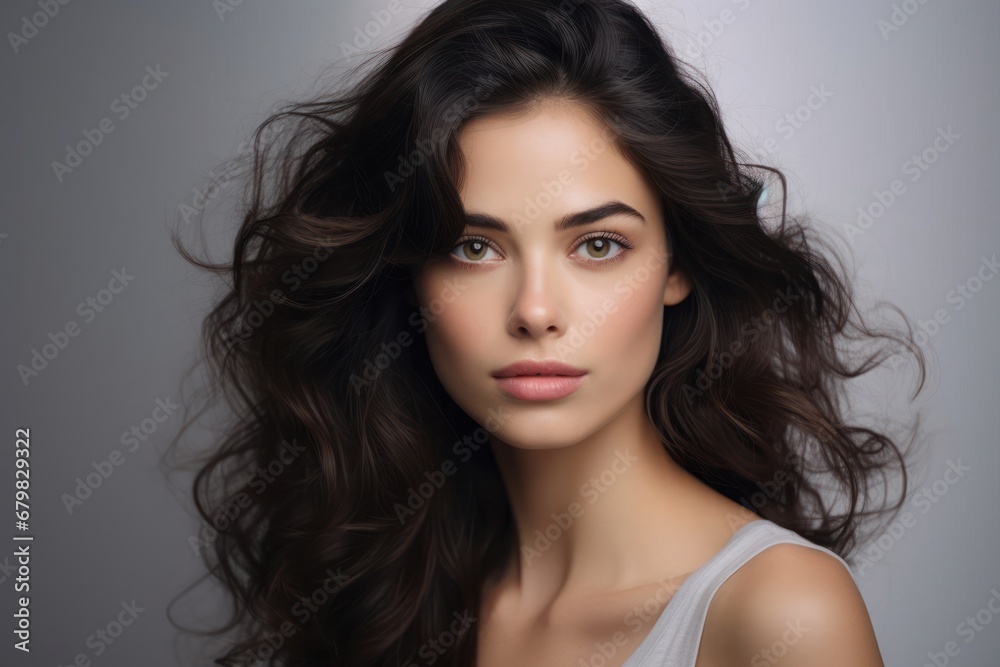 Captivating Portrait of a Woman with Flowing Locks Generative AI Captivating Portrait of a Woman with Flowing Locks Generative AI