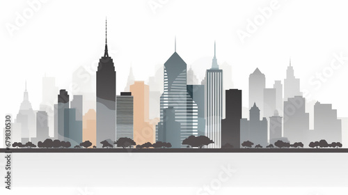 Greyscale Cityscape  animated vector style  future city concept. wide framing  orange highlighted buildings