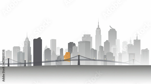 Greyscale Cityscape  animated vector style  future city concept. wide framing  orange highlighted building