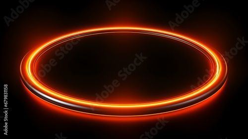 Orange Neon Light Circle on a black Background. Futuristic Template for Product Presentation