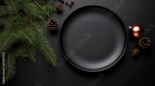 Christmas table setting. dark silverware and beautification with fir-tree department. level lay, best see.