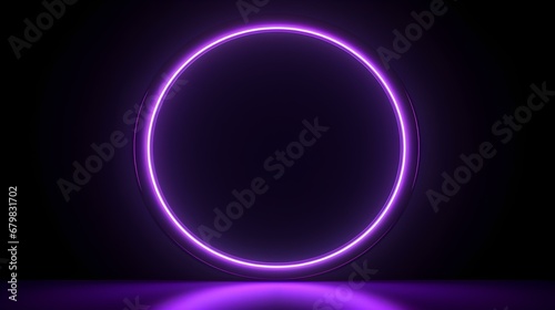 Purple Neon Light Circle on a black Background. Futuristic Template for Product Presentation