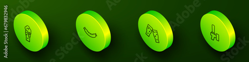 Set Isometric line Glass of beer, Sausage, and Beer tap icon. Vector