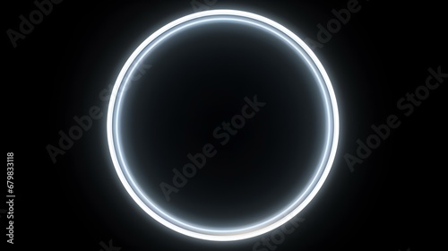 White Neon Light Circle on a black Background. Futuristic Template for Product Presentation