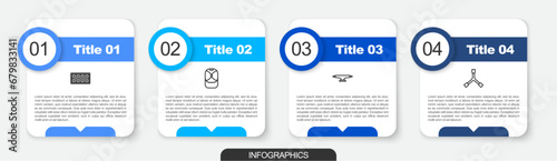 Set line Skateboard wheel, Baseball cap, and Y-tool. Business infographic template. Vector