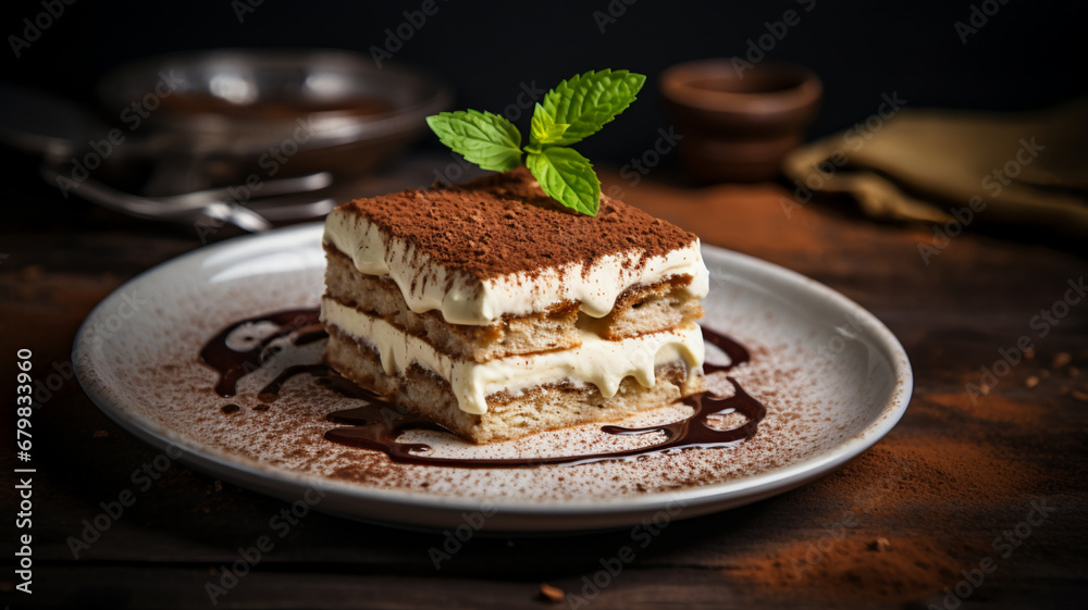 Tiramisu on a white plate. AI Generative. Tiramisu on a white plate. AI Generative.