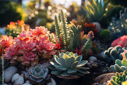succulents and cacti in the garden photo