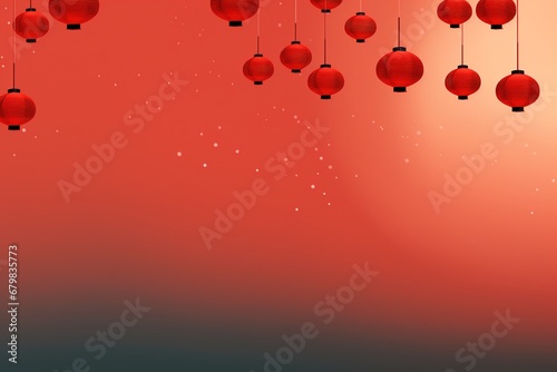 Minimalist abstract background with red Chinese paper lanterns with copy space © Pajaros Volando
