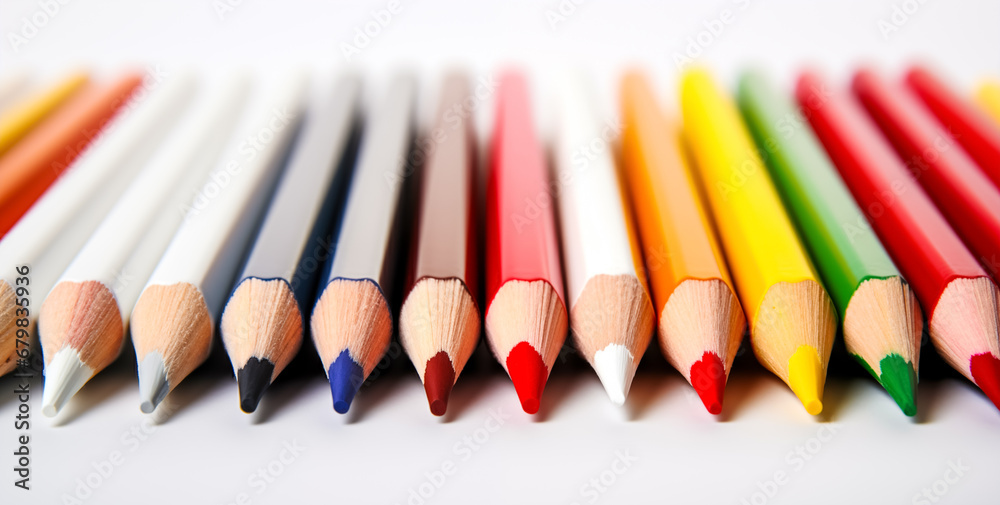Naklejka premium An image of set of color pencils. macro of color pencil pile pencil nibs