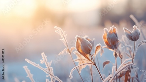 Winter landscape.Winter scene. Frozen flower, selective focus © Orxan