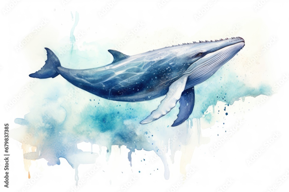 Fototapeta premium watercolor Whale Humpback whale. Big gray whale Blue whale