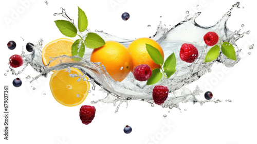 Fruit splashing water on a transparent or white background  png