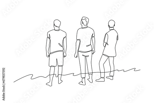 Hang out with friend at beach. Hang out minimalist concept. simple continuous line, simple line, black and white design.