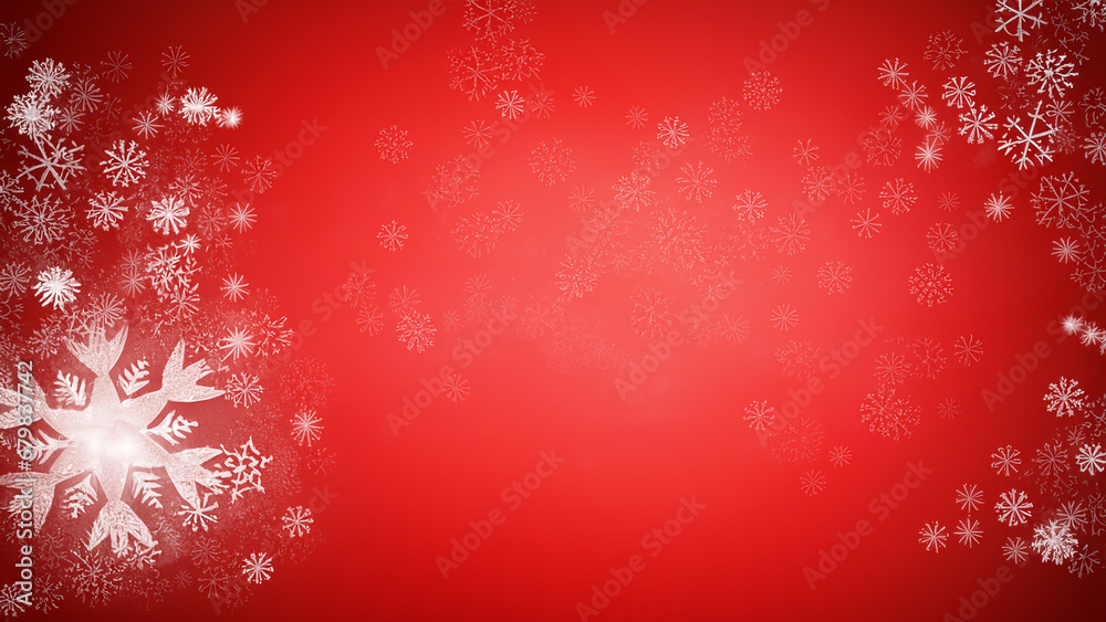 Snowflakes on red background. Christmas and New Year concept.