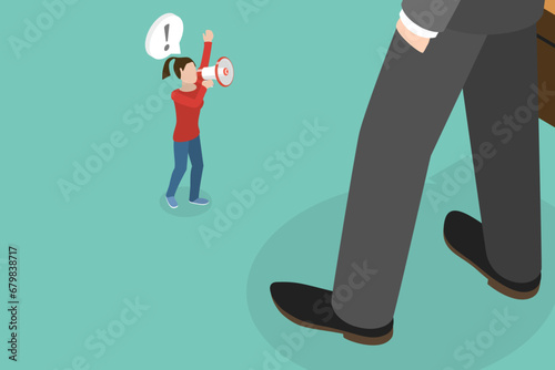 3D Isometric Flat Vector Illustration of Inequality at Workplace, Gender Gap and Career Problems