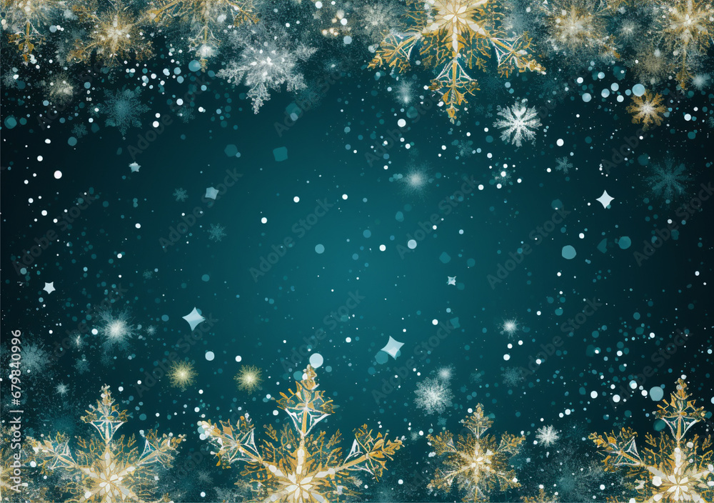 Fototapeta premium new year card with white snowflakes on a turquoise background