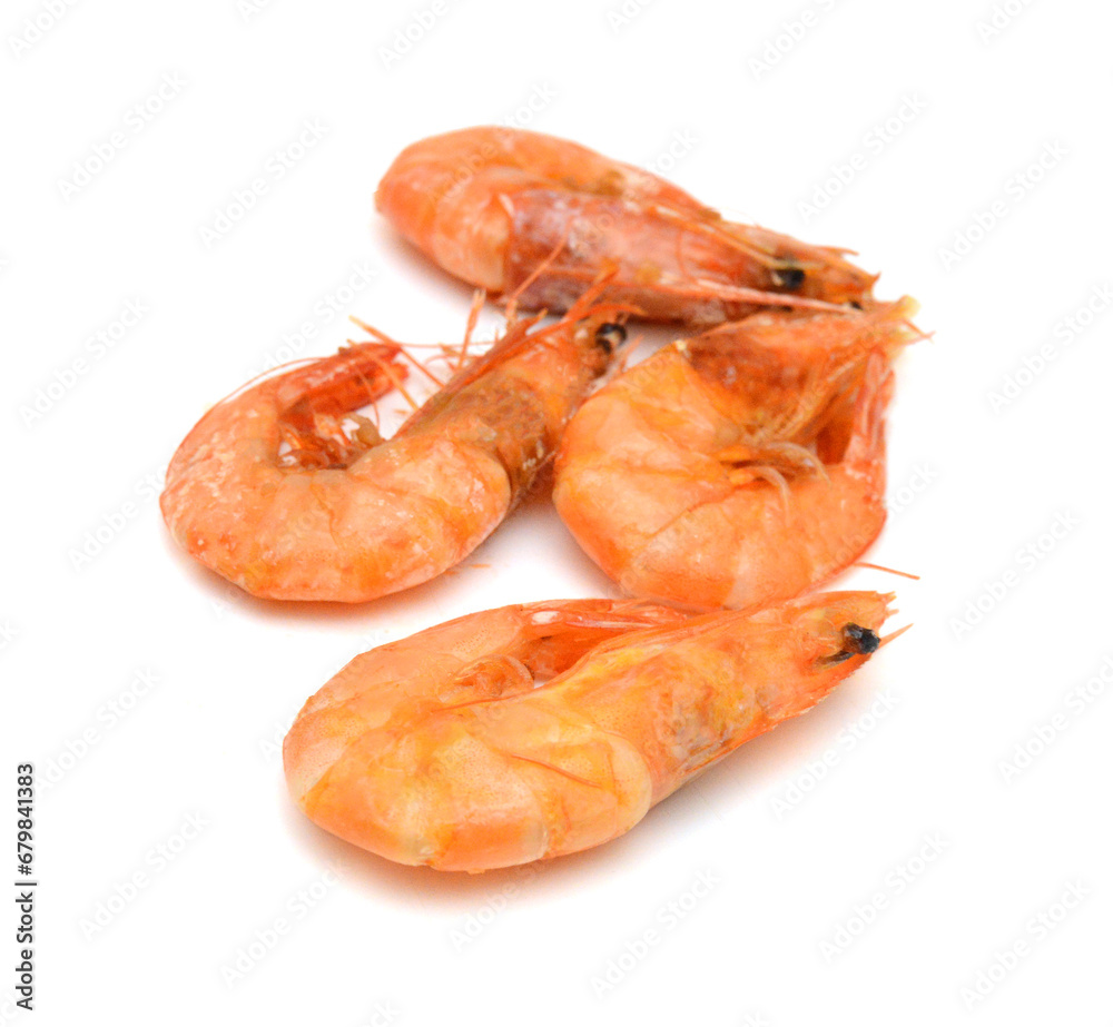 Cooked unshelled tiger shrimps isolated on white Cooked unshelled tiger shrimps isolated on white