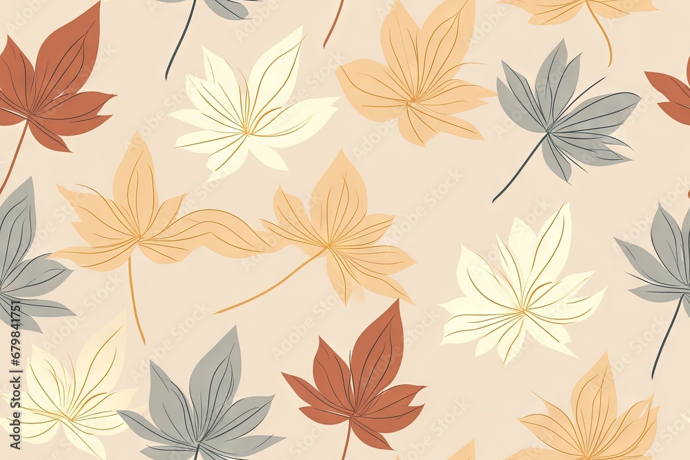 Abstract colorful autumn floral leaf, flowers seamless pattern wallpaper background. Generative AI, AI