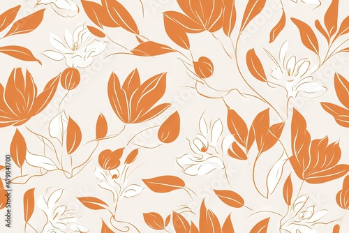 Abstract colorful autumn floral leaf, flowers seamless pattern wallpaper background. Generative AI, AI © MiniMaxi