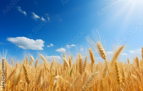 Wheat field and blue sky on sunny day