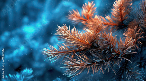 Magical winter pine branch, christmas winter background, generative ai
