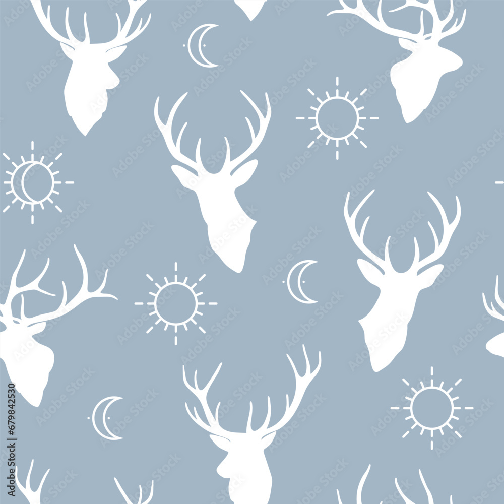 Seamless pattern with silhouette of deer head Seamless pattern with silhouette of deer head
